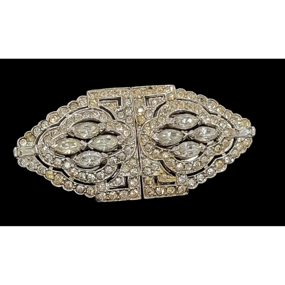 Art Deco Ralph Pulcini Rhinestone Duette Clip Brooch Pin PAT 2044225 Silver